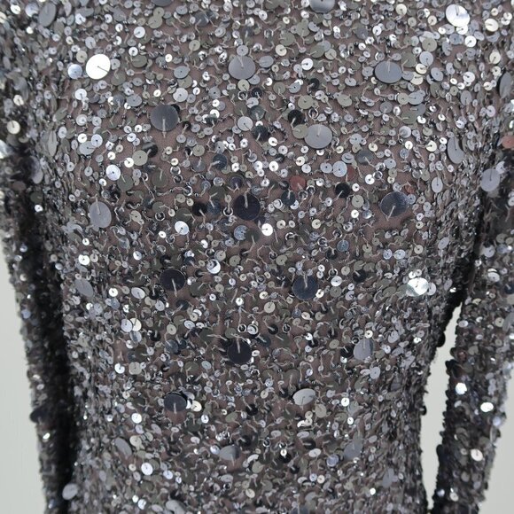 Aidan Mattox Silver Fully Sequined Long Sleeve Cocktail Dress Size 10 - Picture 3 of 13